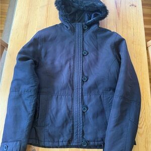 Black Hooded Jacket with Fur Trim